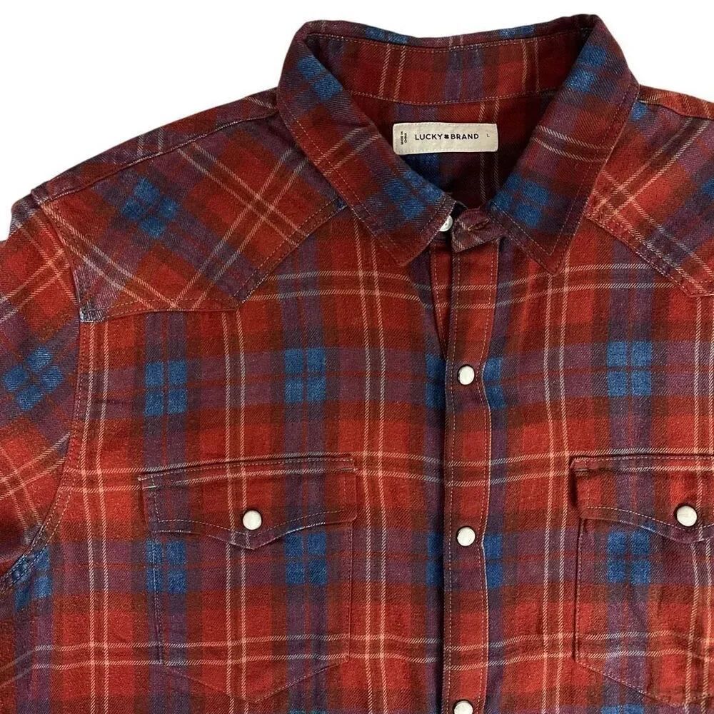 Lucky Brand Mens Large Western Shirt Long Sleeve Snap front